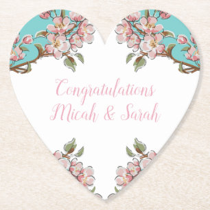 Cherry Blossom Blauwgroen Retro  Baby shower Kartonnen Onderzetters