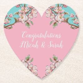 Cherry Blossom Blauwgroen Retro Baby shower Kartonnen Onderzetters