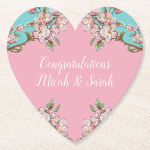 Cherry Blossom Blauwgroen Retro Baby shower Kartonnen Onderzetters