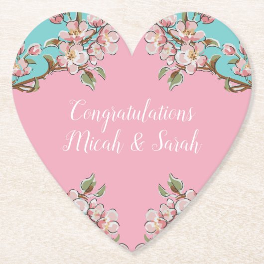 Cherry Blossom Blauwgroen Retro  Baby shower Kartonnen Onderzetters (Voorkant)