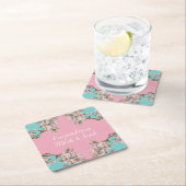 Cherry Blossom Blauwgroen Retro  Baby shower Kartonnen Onderzetters (Insitu)