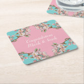 Cherry Blossom Blauwgroen Retro  Baby shower Kartonnen Onderzetters (Schuin)