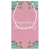 Cherry Blossom Blauwgroen Retro  Baby shower Klein Cadeauzakje (Achterkant)