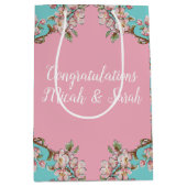 Cherry Blossom Blauwgroen Retro  Baby shower Medium Cadeauzakje (Voorkant)