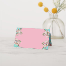Cherry Blossom Blauwgroen Retro Baby shower Plaatskaartje