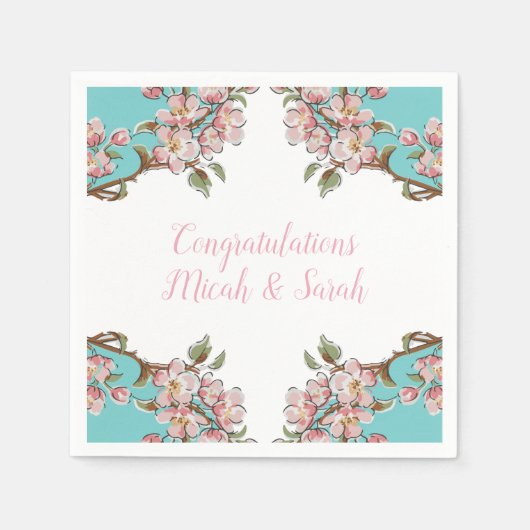 Cherry Blossom Blauwgroen Retro  Baby shower Servet (Voorkant)
