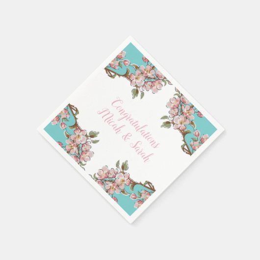 Cherry Blossom Blauwgroen Retro  Baby shower Servet (Hoek)