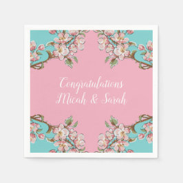 Cherry Blossom Blauwgroen Retro Baby shower Servet