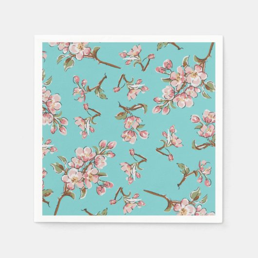 Cherry Blossom Blauwgroen Retro  Baby shower Servet (Voorkant)