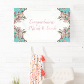 Cherry Blossom Blauwgroen Retro  Baby shower Spandoek (Insitu)