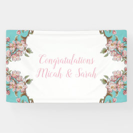 Cherry Blossom Blauwgroen Retro Baby shower Spandoek