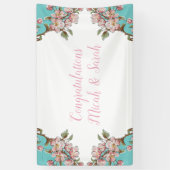 Cherry Blossom Blauwgroen Retro  Baby shower Spandoek (Verticaal)