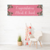 Cherry Blossom Blauwgroen Retro  Baby shower Spandoek (Insitu)