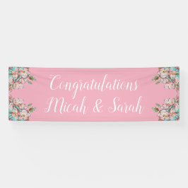 Cherry Blossom Blauwgroen Retro Baby shower Spandoek