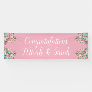 Cherry Blossom Blauwgroen Retro  Baby shower Spandoek