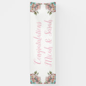 Cherry Blossom Blauwgroen Retro  Baby shower Spandoek (Verticaal)