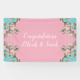 Cherry Blossom Blauwgroen Retro Baby shower Spandoek