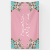 Cherry Blossom Blauwgroen Retro  Baby shower Spandoek (Verticaal)