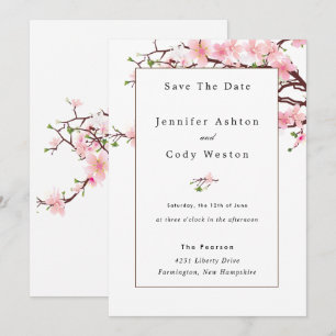 Cherry Blossom Bleek Pink White Wedding Invitation Save The Date