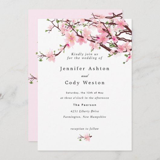 Cherry Blossom  Bleek Roze Weddenschap Save The Date (Voorkant / Achterkant)