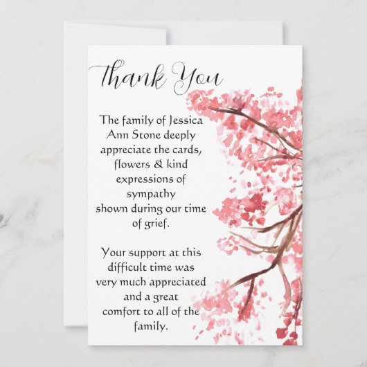 Cherry Blossom Bloemen begrafenis dood dank u Kaart (Voorkant)