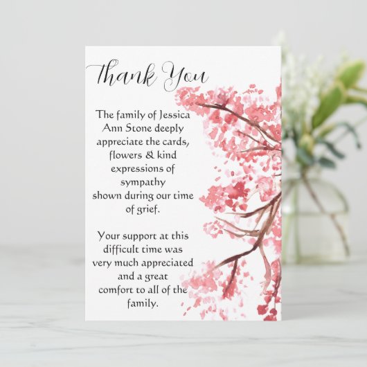 Cherry Blossom Bloemen begrafenis dood dank u Kaart (Staand voorkant)