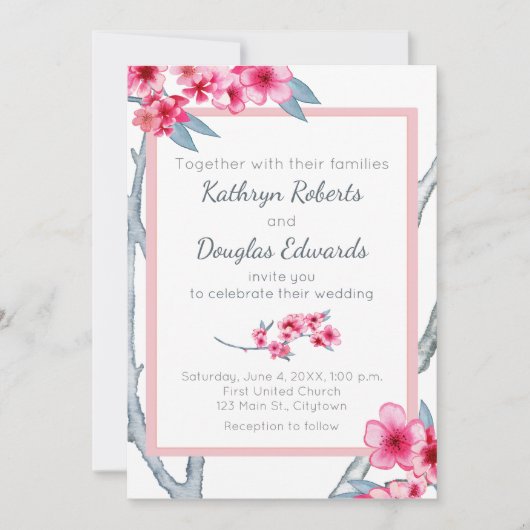 Cherry Blossom Bloemen Bruiloft Kaart (Voorkant)