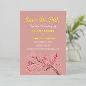 Cherry Blossom Bloemen Foto QR Code Bruiloft Folie Uitnodiging (Staand Voorkant)