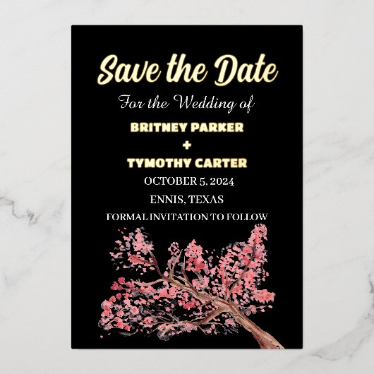 Cherry Blossom Bloemen Foto QR Code Bruiloft Folie Uitnodiging (Voorkant)