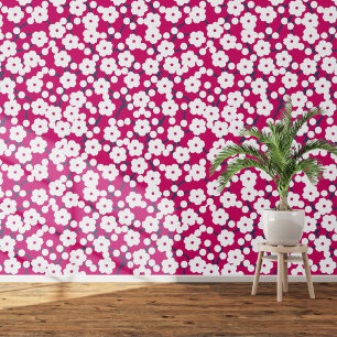 Cherry Blossom Bloemen Wit op Roze Behang