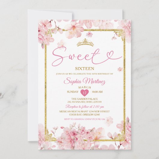 Cherry Blossom Bloemen Zoet 16e Meisje Verjaardag Kaart (Voorkant)