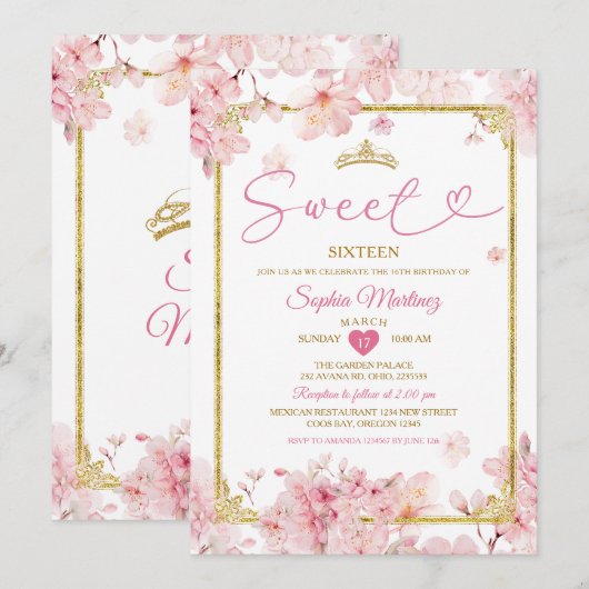 Cherry Blossom Bloemen Zoet 16e Meisje Verjaardag Kaart (Voorkant / Achterkant)