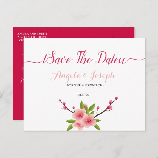 Cherry Blossom bloesem Bewaar de datum Briefkaart (Voorkant / Achterkant)