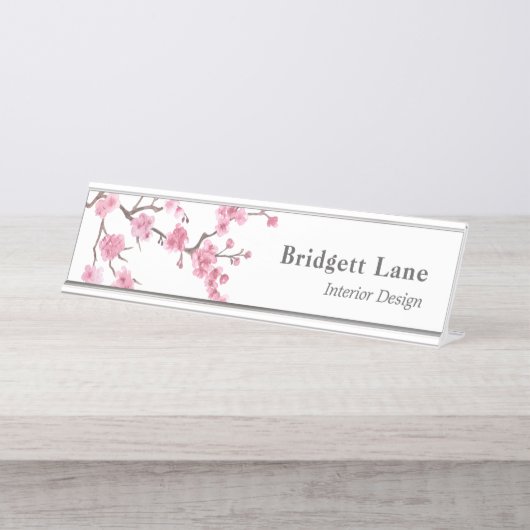 Cherry Blossom Bloom | Naam + titel Bureau Naambordje (Voorkant)