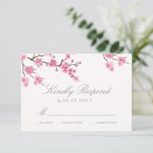 Cherry Blossom Bloom | Roze weddenschap RSVP (Staand voorkant)