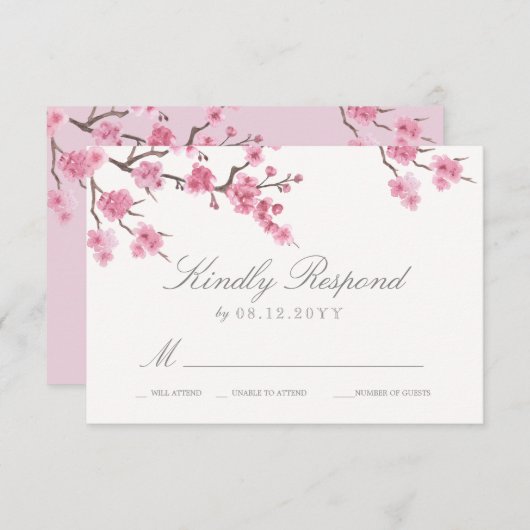 Cherry Blossom Bloom | Roze weddenschap RSVP (Voorkant / Achterkant)