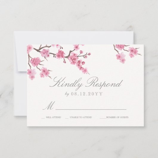 Cherry Blossom Bloom | Roze weddenschap RSVP Kaartje (Voorkant)