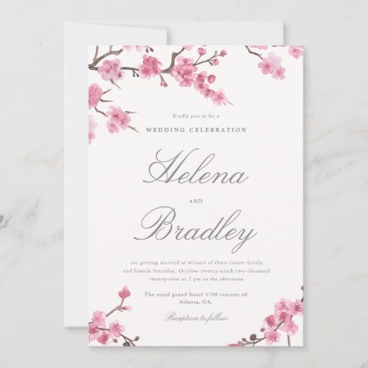 Cherry Blossom Bloom | Uitnodiging tot roze wedden (Voorkant)