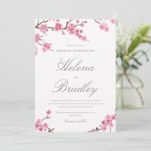 Cherry Blossom Bloom | Uitnodiging tot roze wedden (Staand voorkant)