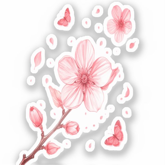 Cherry Blossom Bloom Vinyl Sticker – Soft Pink (Voorkant)