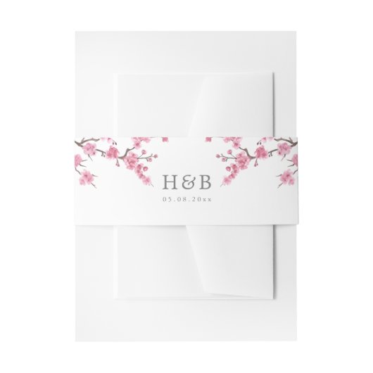 Cherry Blossom Bloom | Witte monogram Uitnodigingen Wikkel (Voorkant Voorbeeld)