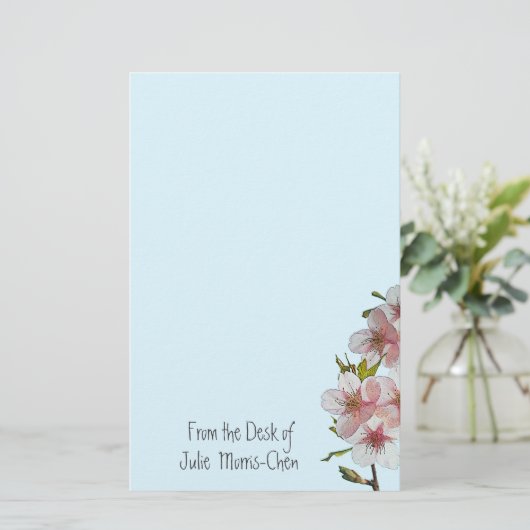Cherry Blossom Blue Briefpapier (Staand voorkant)