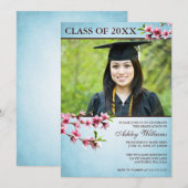 Cherry Blossom  Blue Photo Afstuderen Kaart (Voorkant / Achterkant)