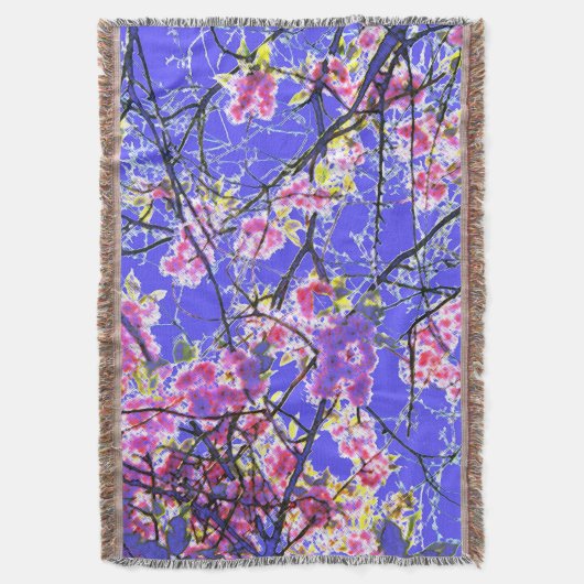 Cherry Blossom Blue Roze Floral Design Deken (Voorkant Verticaal)