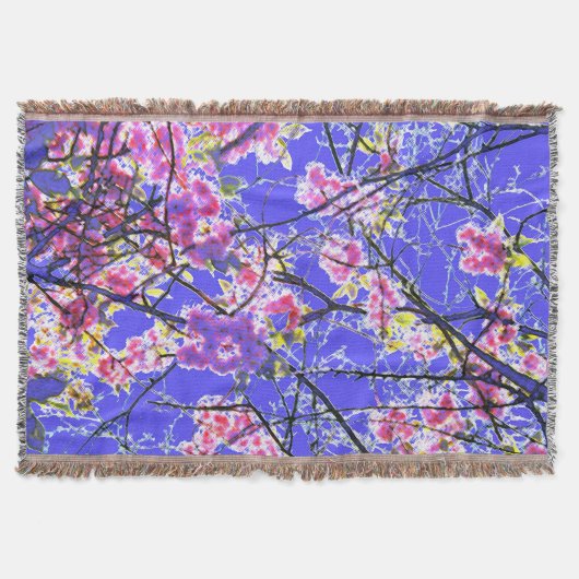 Cherry Blossom Blue Roze Floral Design Deken (Voorkant)