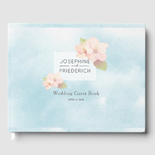 Cherry Blossom Blue Waterverf bruiloft gastenboek (Voorkant)