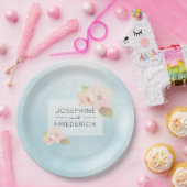 Cherry Blossom Blue Waterverf Trouwpapier Bord (Feest)