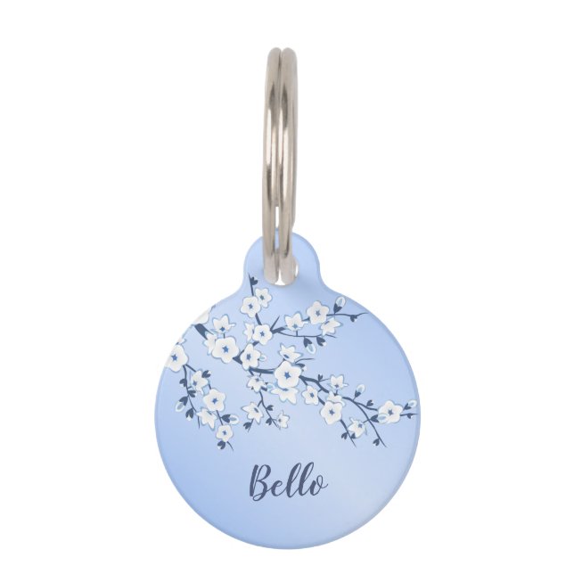 Cherry Blossom Blue White personaliseren Huisdierpenning (Voorkant)
