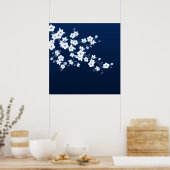 Cherry Blossom Blue White Poster (Keuken)
