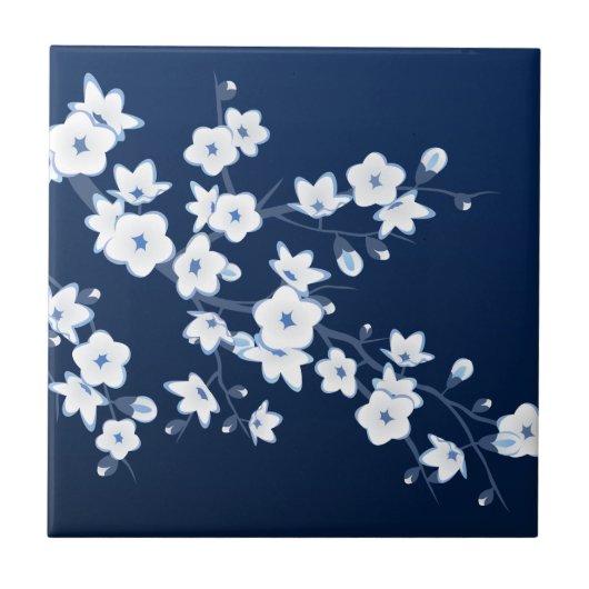 Cherry Blossom Blue White Tegeltje (Voorkant)